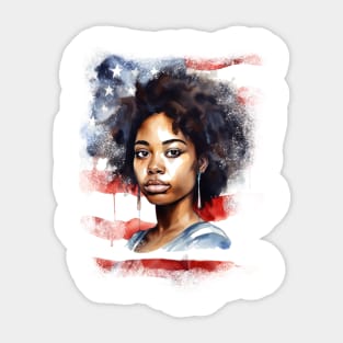 African American Woman in Watercolor: Graceful Portraiture Sticker